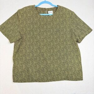 Anna Womens Floral Ditsy Print Short Sleeve Blouse Yellow Black Size L RN73945